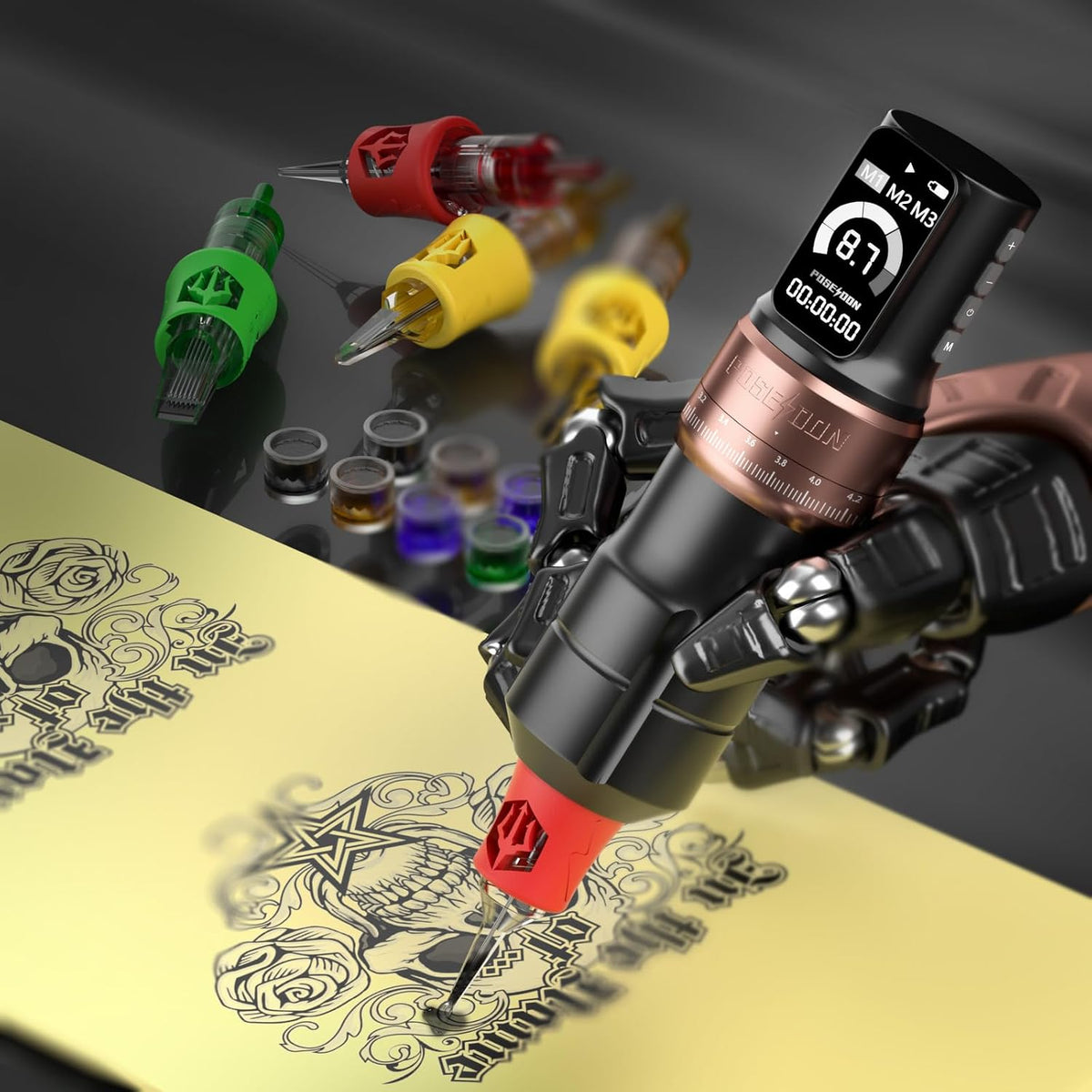 POSEIDON Kabelloses Rotary Tattoo Maschine Kit mit 20 Tattoo Patronen Nadeln, Tinte Set