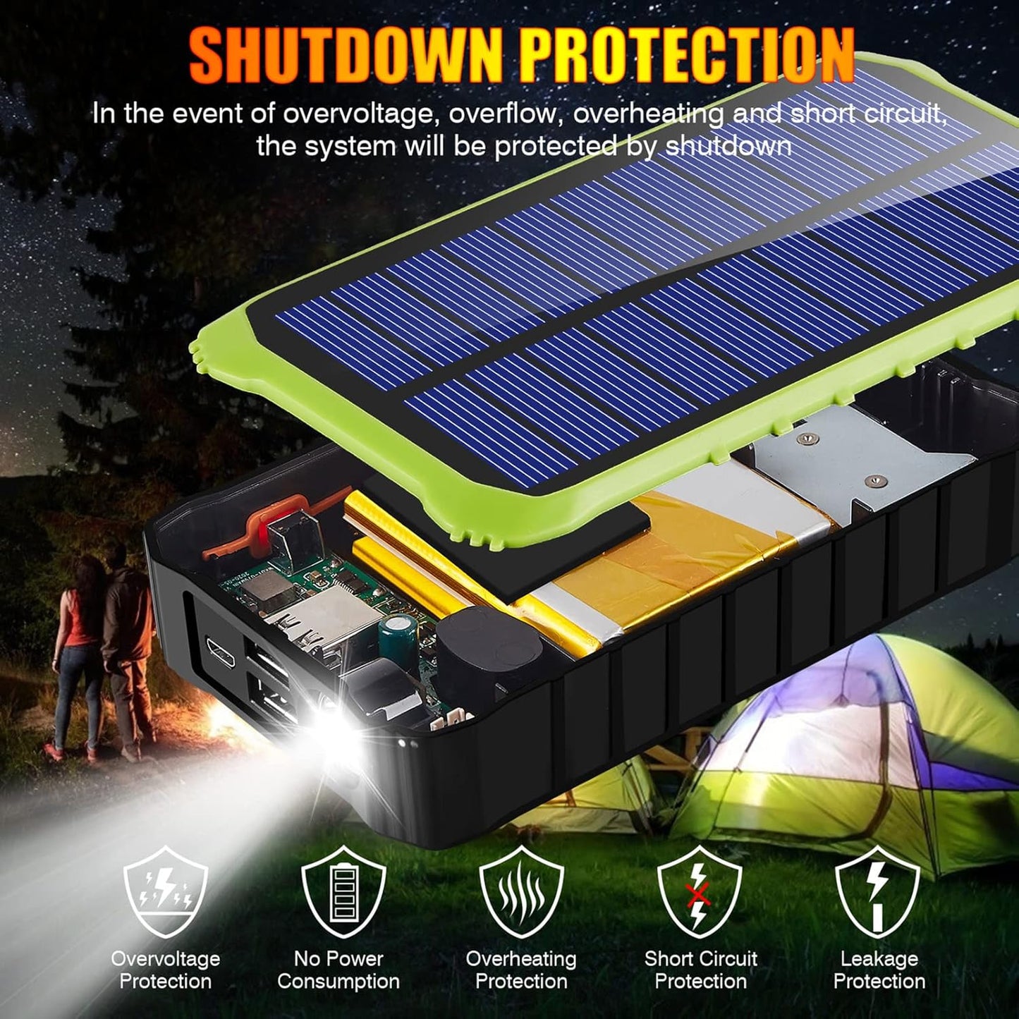 Batterie externe solaire CXYP 12 000 mAh avec double port USB et lampe LED pour téléphone (verte)