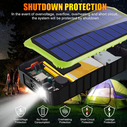 Batterie externe solaire CXYP 12 000 mAh avec double port USB et lampe LED pour téléphone (verte)