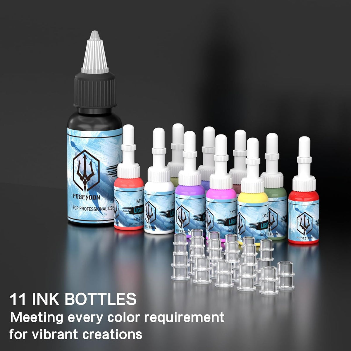 POSEIDON Kabelloses Rotary Tattoo Maschine Kit mit 20 Tattoo Patronen Nadeln, Tinte Set