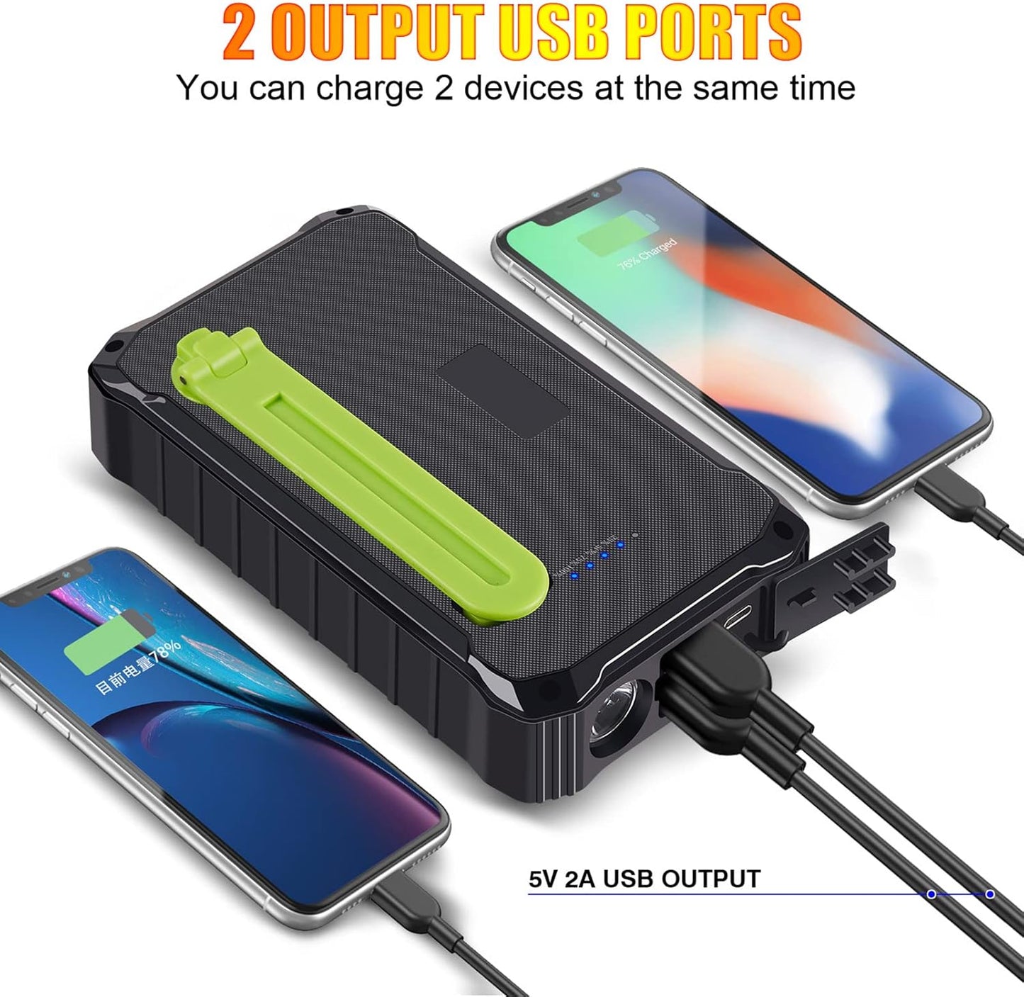 Batterie externe solaire CXYP 12 000 mAh avec double port USB et lampe LED pour téléphone (verte)