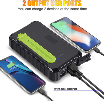 Batterie externe solaire CXYP 12 000 mAh avec double port USB et lampe LED pour téléphone (verte)