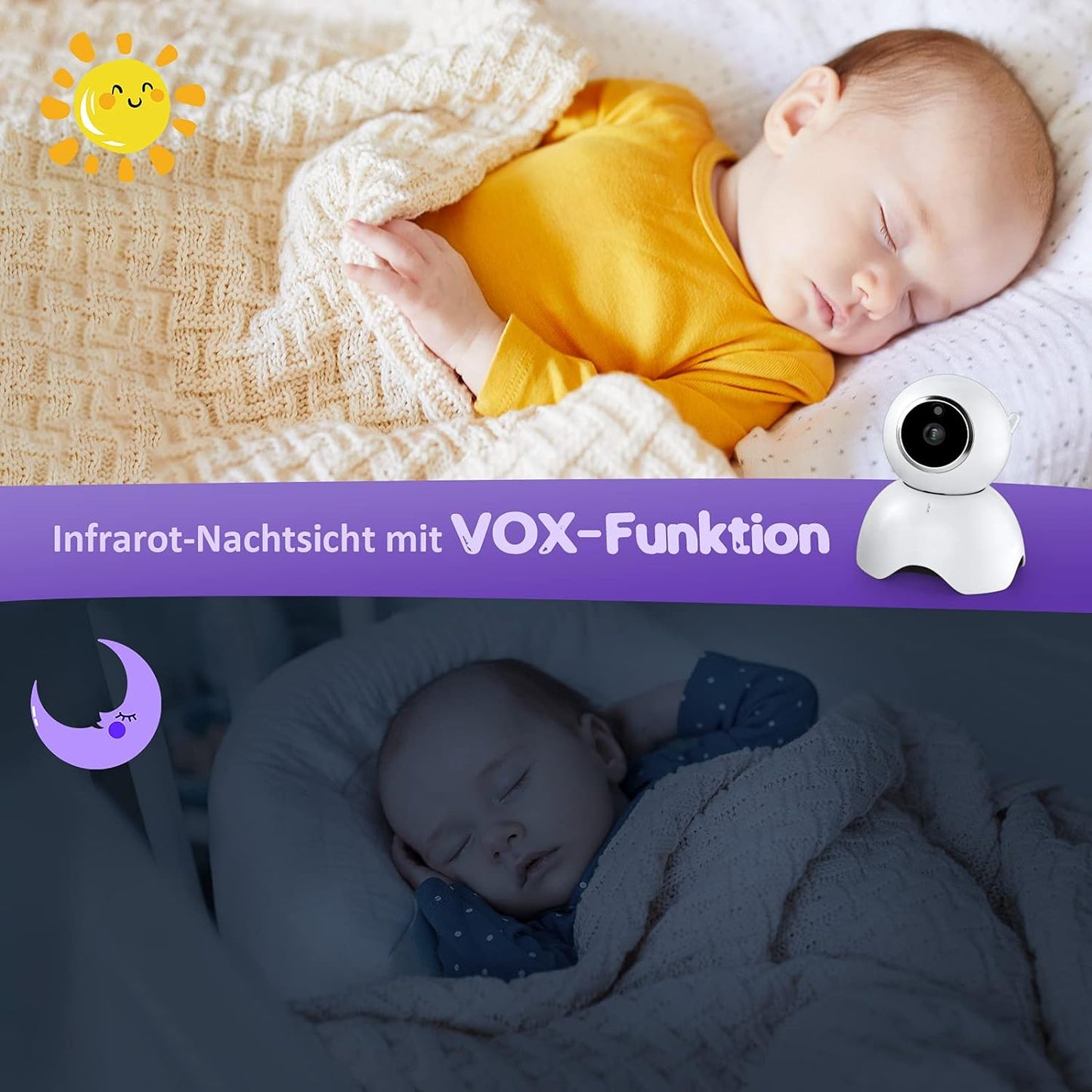 Poweradd Babyphone avec caméra 5,5 pouces Moniteur vidéo pour bébé 720P HD Farbdisplay, mode VOX, vision nocturne infrarouge, batterie 5000 mAh, portée 300M, fonction vocale de données, capteur de température et schlaflieder