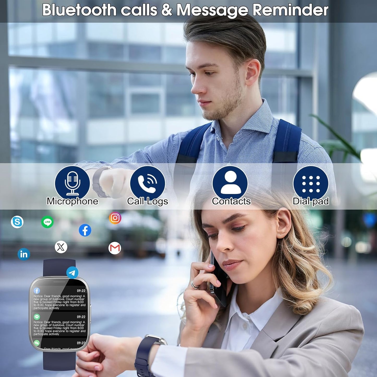 Puqo Smartwatch Herren Damen, 1,95" HD Fitnessuhr mit Telefonfunktion, 112+ Sportmodi