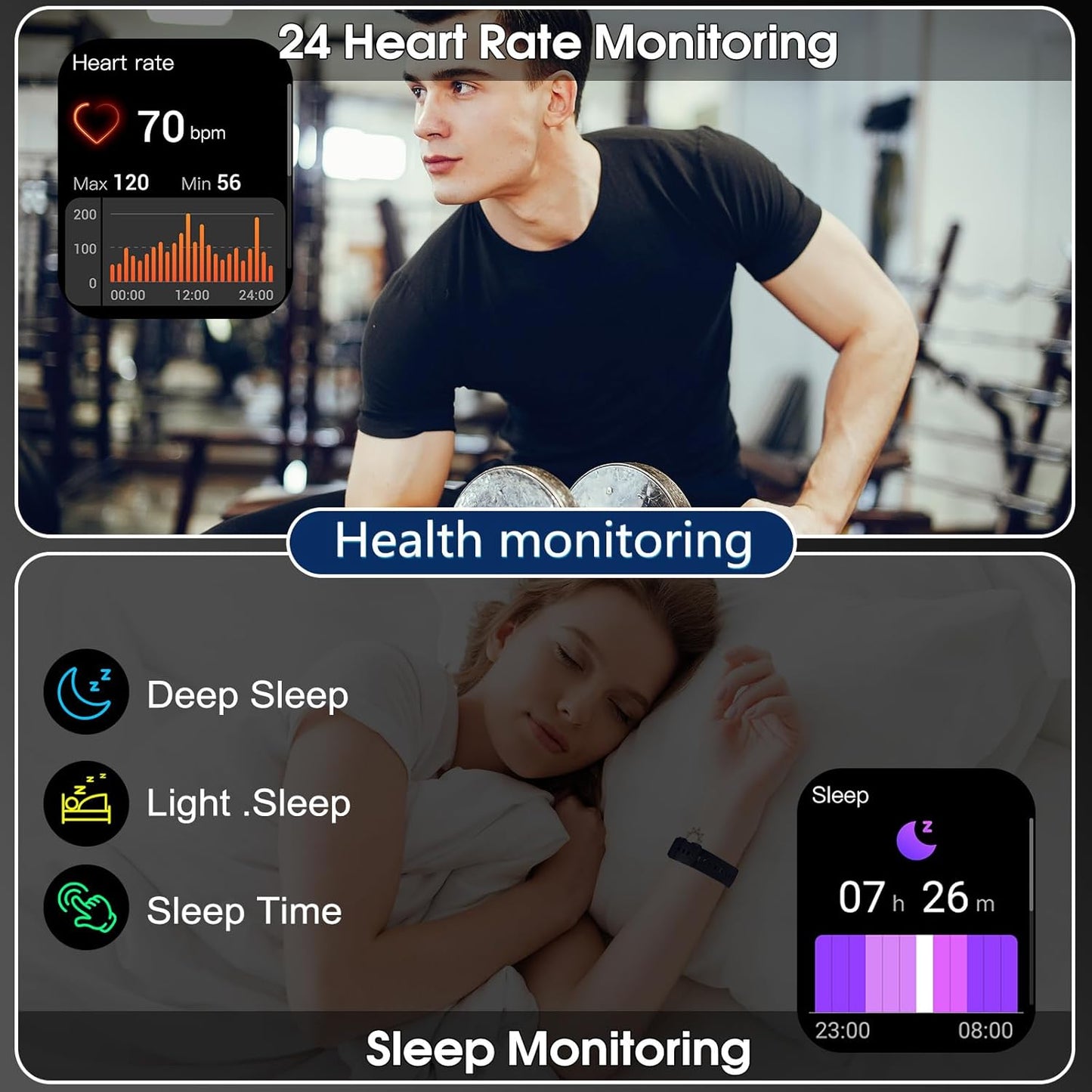 Puqo Smartwatch Herren Damen, 1,95" HD Fitnessuhr mit Telefonfunktion, 112+ Sportmodi