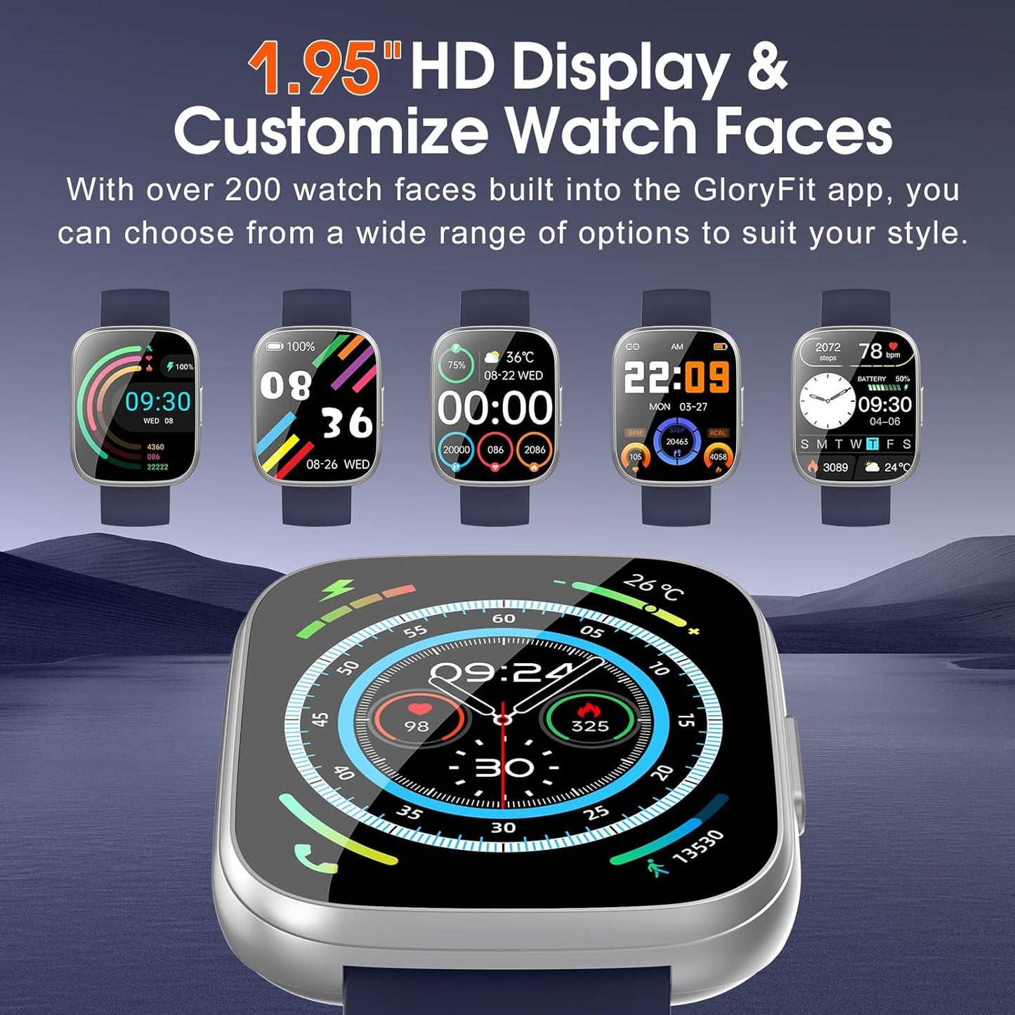 Puqo Smartwatch Herren Damen, 1,95" HD Fitnessuhr mit Telefonfunktion, 112+ Sportmodi