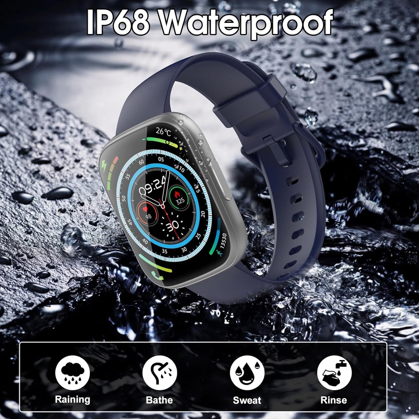 Puqo Smartwatch Herren Damen, 1,95" HD Fitnessuhr mit Telefonfunktion, 112+ Sportmodi