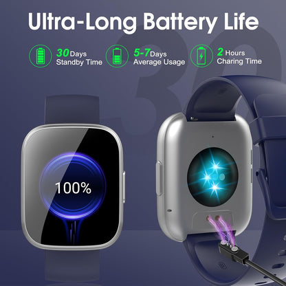 Puqo Smartwatch Herren Damen, 1,95" HD Fitnessuhr mit Telefonfunktion, 112+ Sportmodi