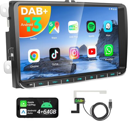 PORMIDO DAB+ Autoradio mit Bildschirm 9 Zoll 2DIN 4+64GB Android 13 für VW Golf 5 6 T5 Polo
