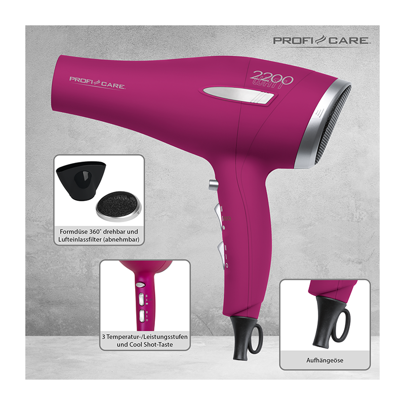 Sèche-cheveux professionnel ProfiCare PC-HT 3045 2200 W - 3 réglages de température Lilas