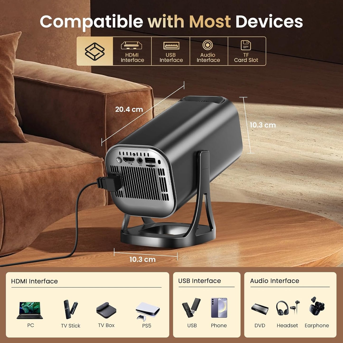 Mini Beamer 4k 1080P Unterstützung Bluetooth 5.4 270°