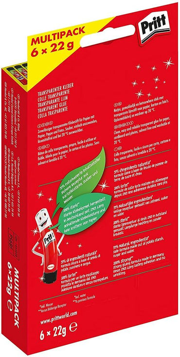 Pritt Klebestift, 6x 22g Kinderfreundlicher Kleber für Kunst Schule Büro Basteln