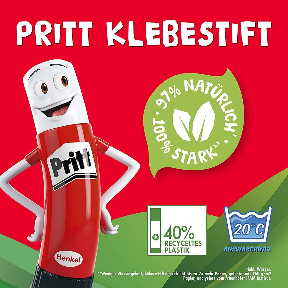 Pritt Klebestift, 6x 22g Kinderfreundlicher Kleber für Kunst Schule Büro Basteln