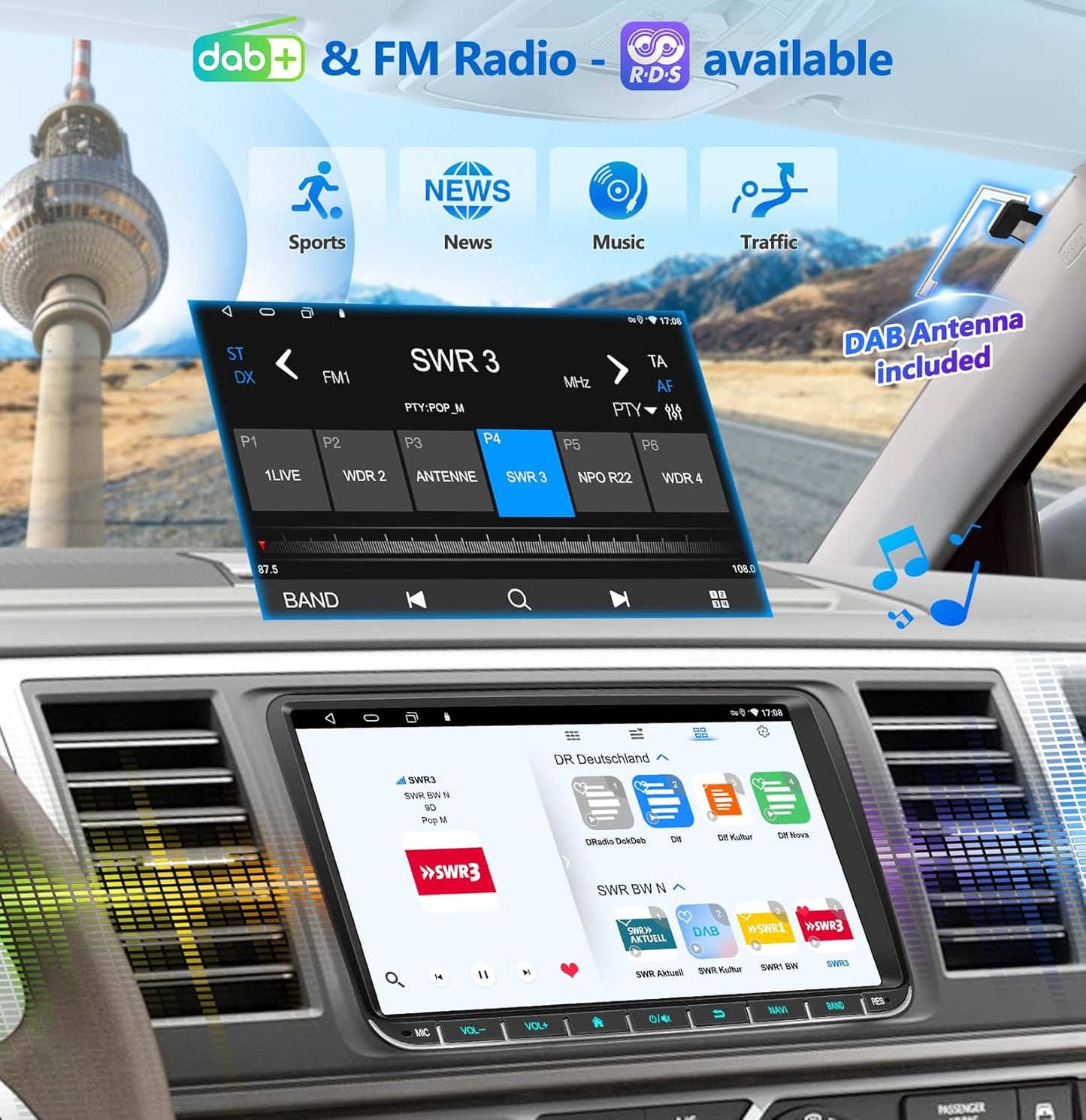 PORMIDO DAB+ Autoradio mit Bildschirm 9 Zoll 2DIN 4+64GB Android 13 für VW Golf 5 6 T5 Polo