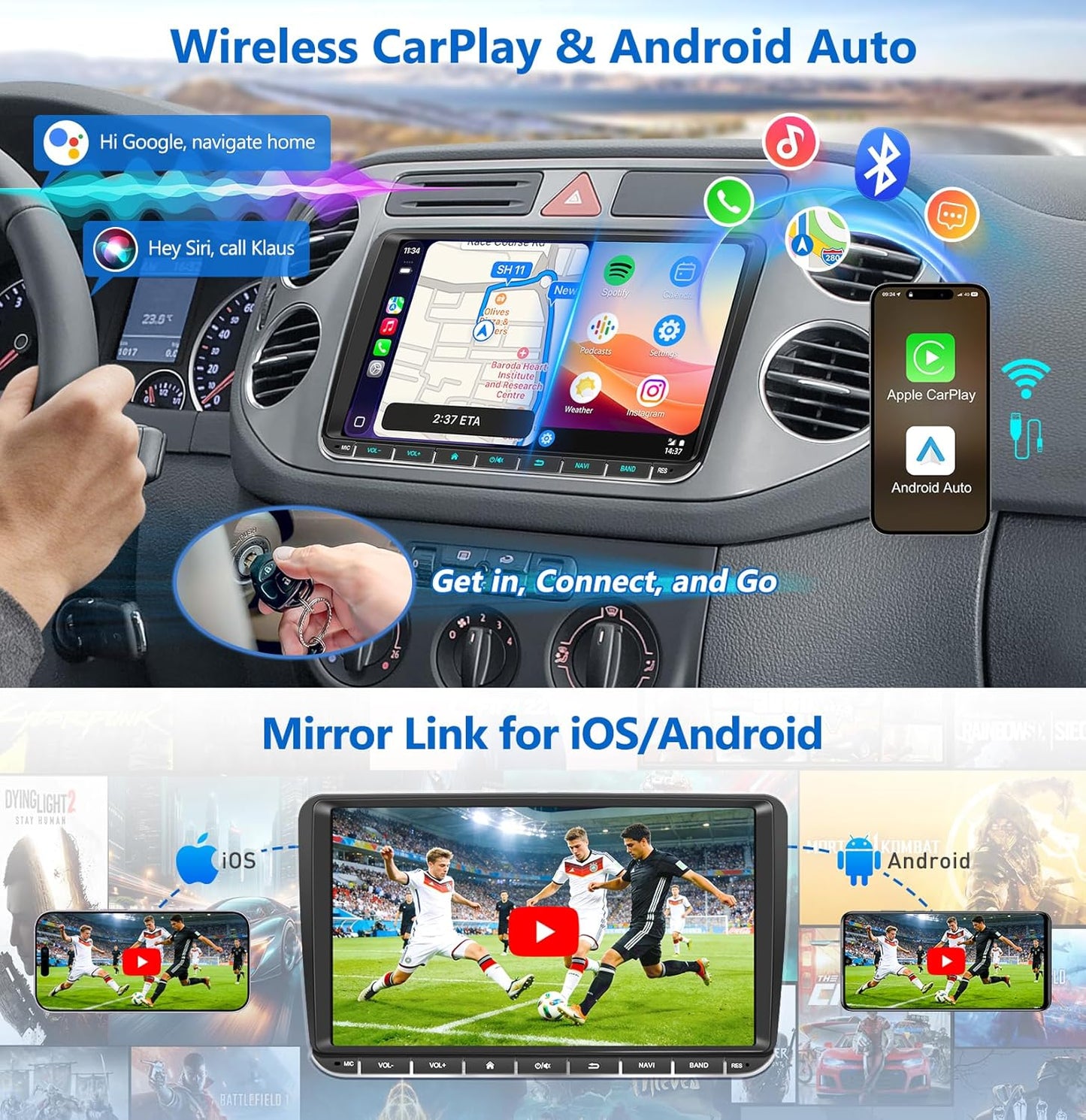 PORMIDO DAB+ Autoradio mit Bildschirm 9 Zoll 2DIN 4+64GB Android 13 für VW Golf 5 6 T5 Polo