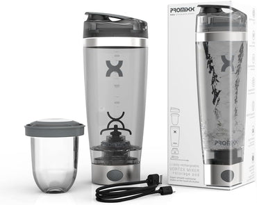 Promixx PRO Shaker Flasche für glatte Protein Shakes,BPA-frei, 600ml, Silber/Grau