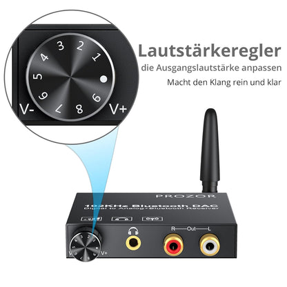 PROZOR Bluetooth Empfänger DAC Optisch Bluetooth Audio Adapter für Stereoanlage Heimkino