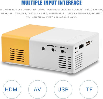 Mini Beamer projektor, Heimkino Tragbarer LED-Projektor HD HDMI Multimedia-Spiele Heimkino-Filmprojektor (Gelb/Weiß)