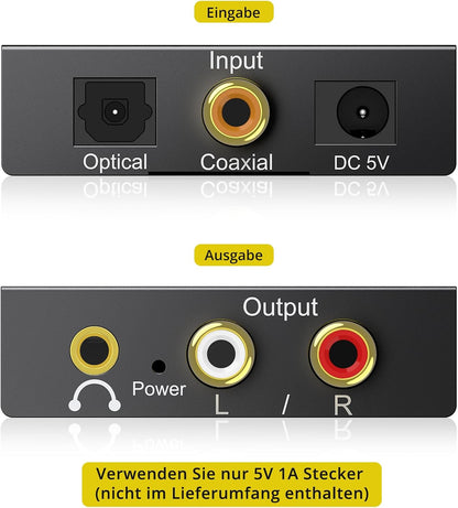 PROZOR Da Wandler Optisch auf Cinch Audio Adapter Toslink auf Klinke Aux