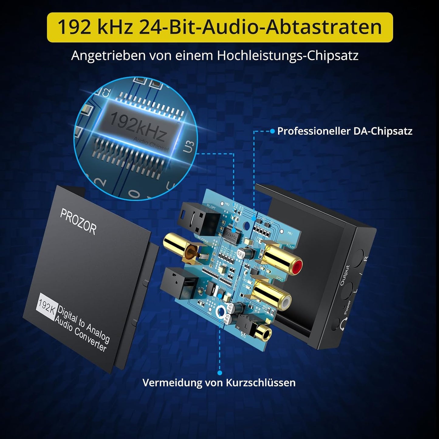 PROZOR Da Wandler Optisch auf Cinch Audio Adapter Toslink auf Klinke Aux