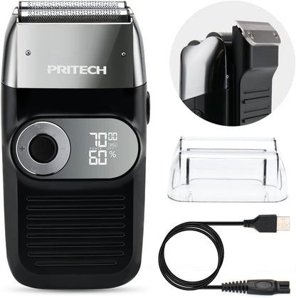PRITECH 2-in-1 Elektrorasierer für Männer – Folienrasierer & Ausklapp-Trimmer für Bart und Glatze,