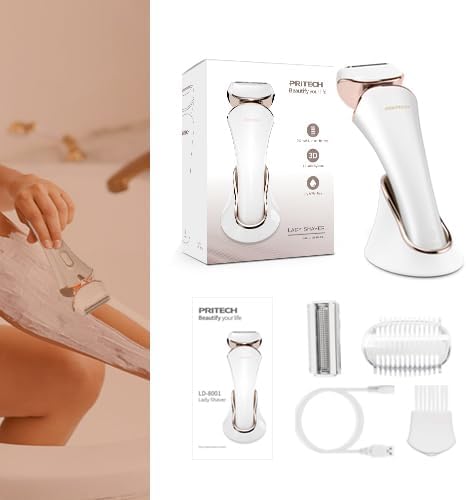 Pritech Elektrischer Rasierer für Frauen, Damenrasierer,schmerzlos, kabellos