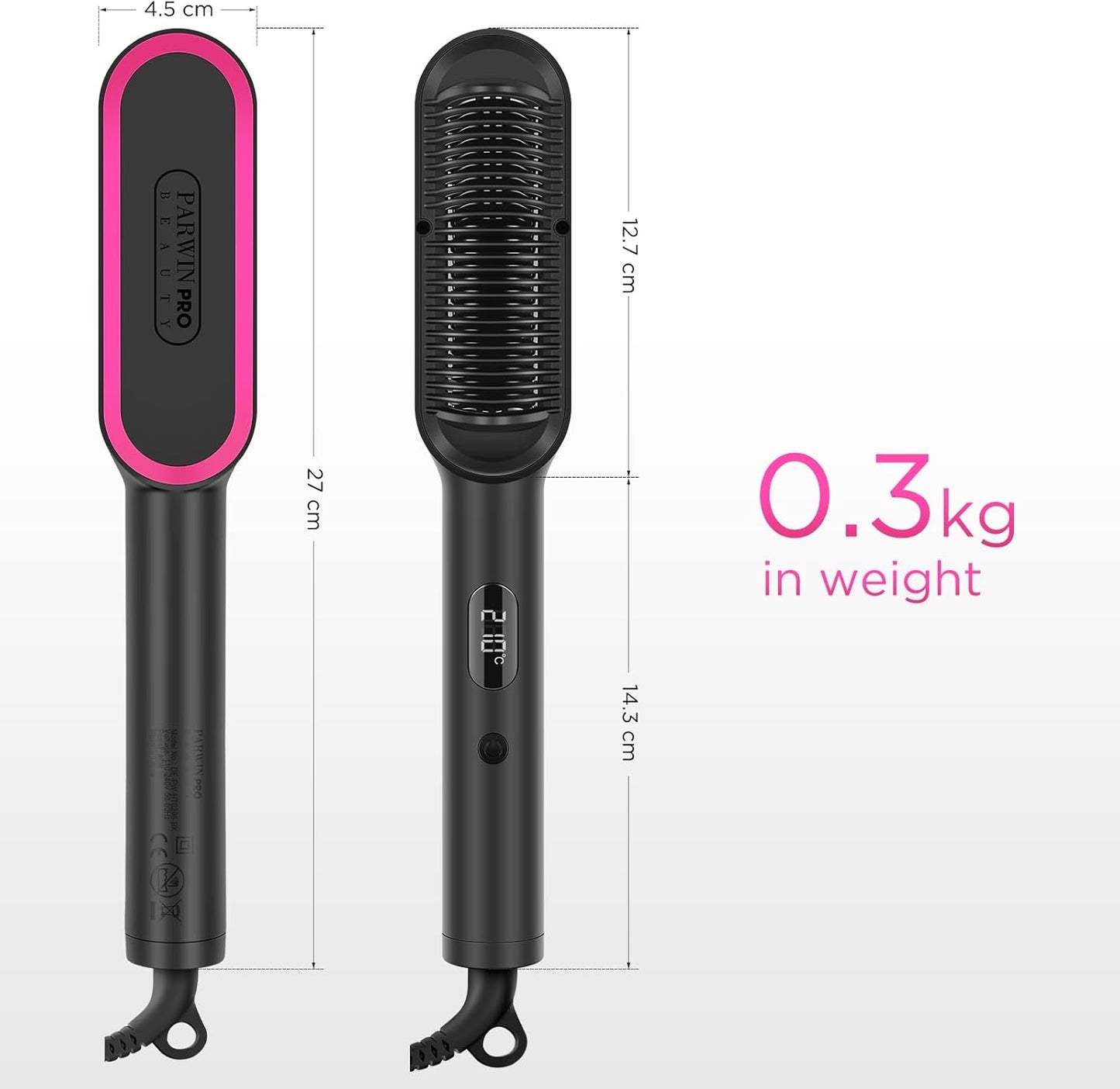 PARWIN PRO BEAUTY Haarglätter Bürste,Ionen Mit LED-Anzeige (Schwarz)