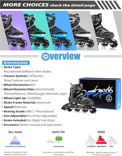 2PM SPORTS Verstellbare Inline-Skates Rollschuhe für Kinder Grau  Medium(EU 34-37)