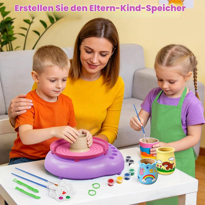  Töpferset für Kinder, Töpferscheibe & lufttrocknender Ton,Ohne Brennofen – härtet luftgetrocknet  6-12 J
