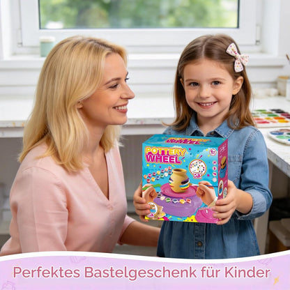  Töpferset für Kinder, Töpferscheibe & lufttrocknender Ton,Ohne Brennofen – härtet luftgetrocknet  6-12 J