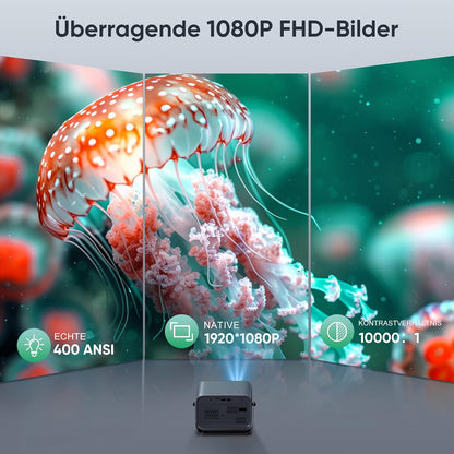 Purshe Mini Beamer 4K Unterstützt, 20000L Native 1080P WiFi6 Bluetooth Beamer,