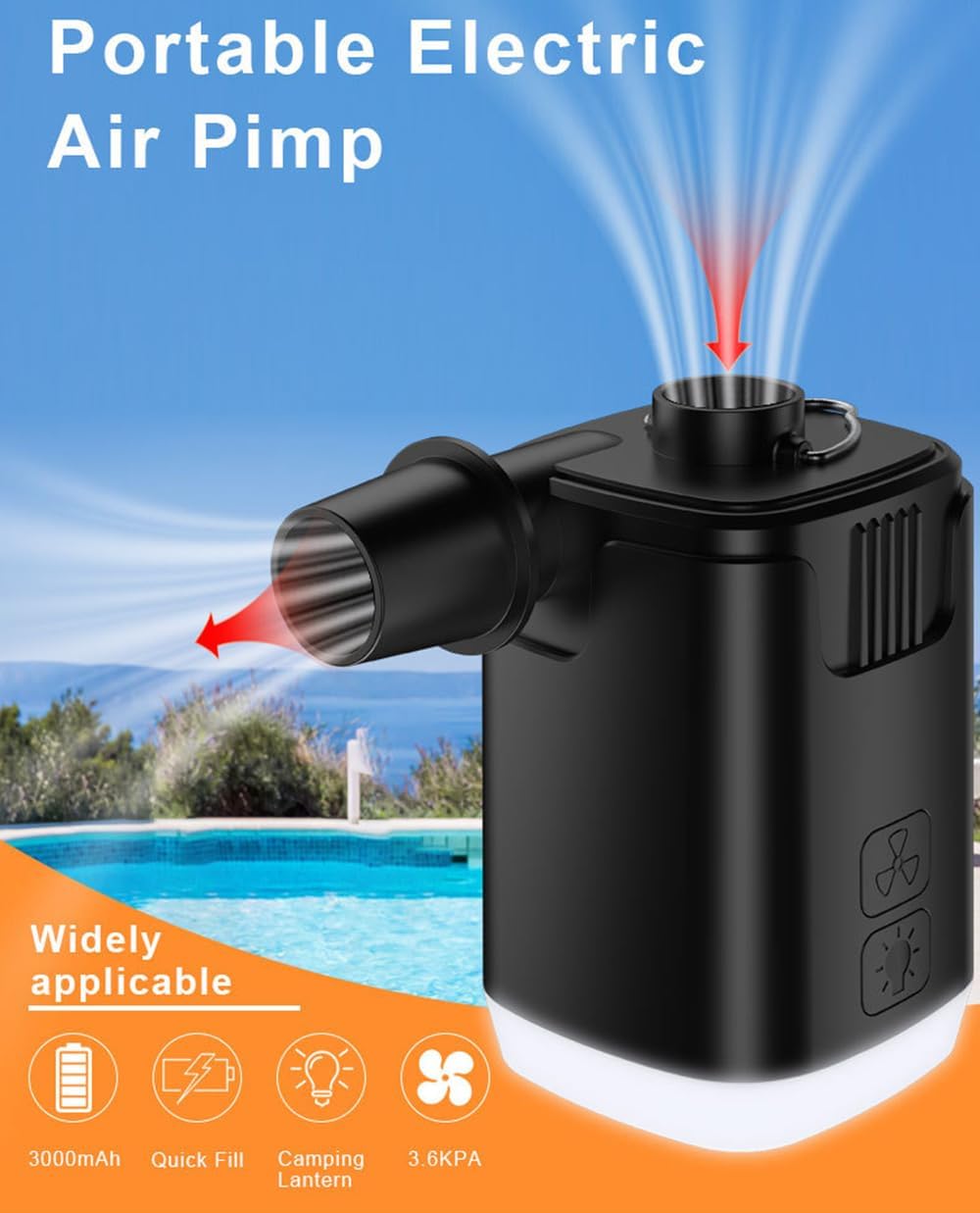 Tragbare Luftpumpe für Aufblasbares, 4000 mAh,  USB-aufladbare,LED-Licht