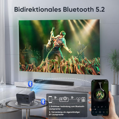 Purshe Mini Beamer 4K Unterstützt, 20000L Native 1080P WiFi6 Bluetooth Beamer,