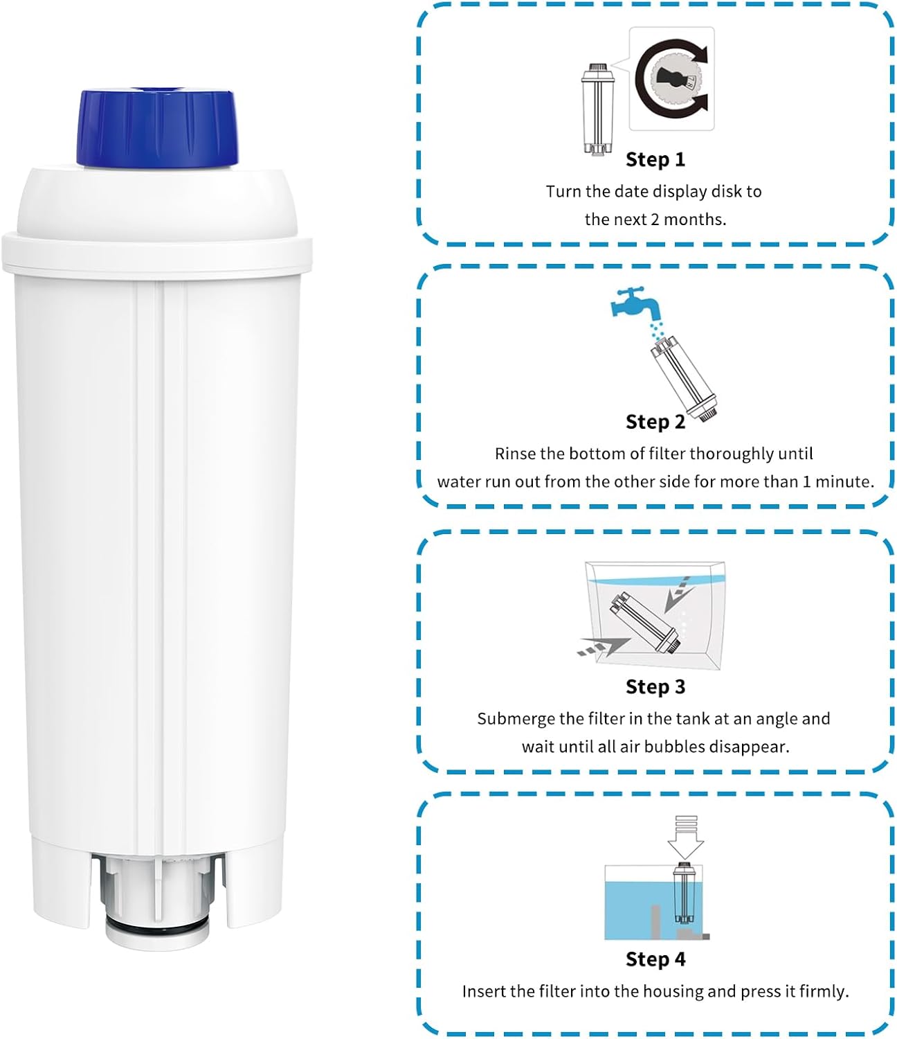 IT'S PURE EXPERT Wasserfilter für De'Longhi DLSC002, Kaffeevollautomat und Kaffeemaschine Filterkartuschen/Ersatzfilter für ECAM, ESAM, ETAM Serie (2er pack)