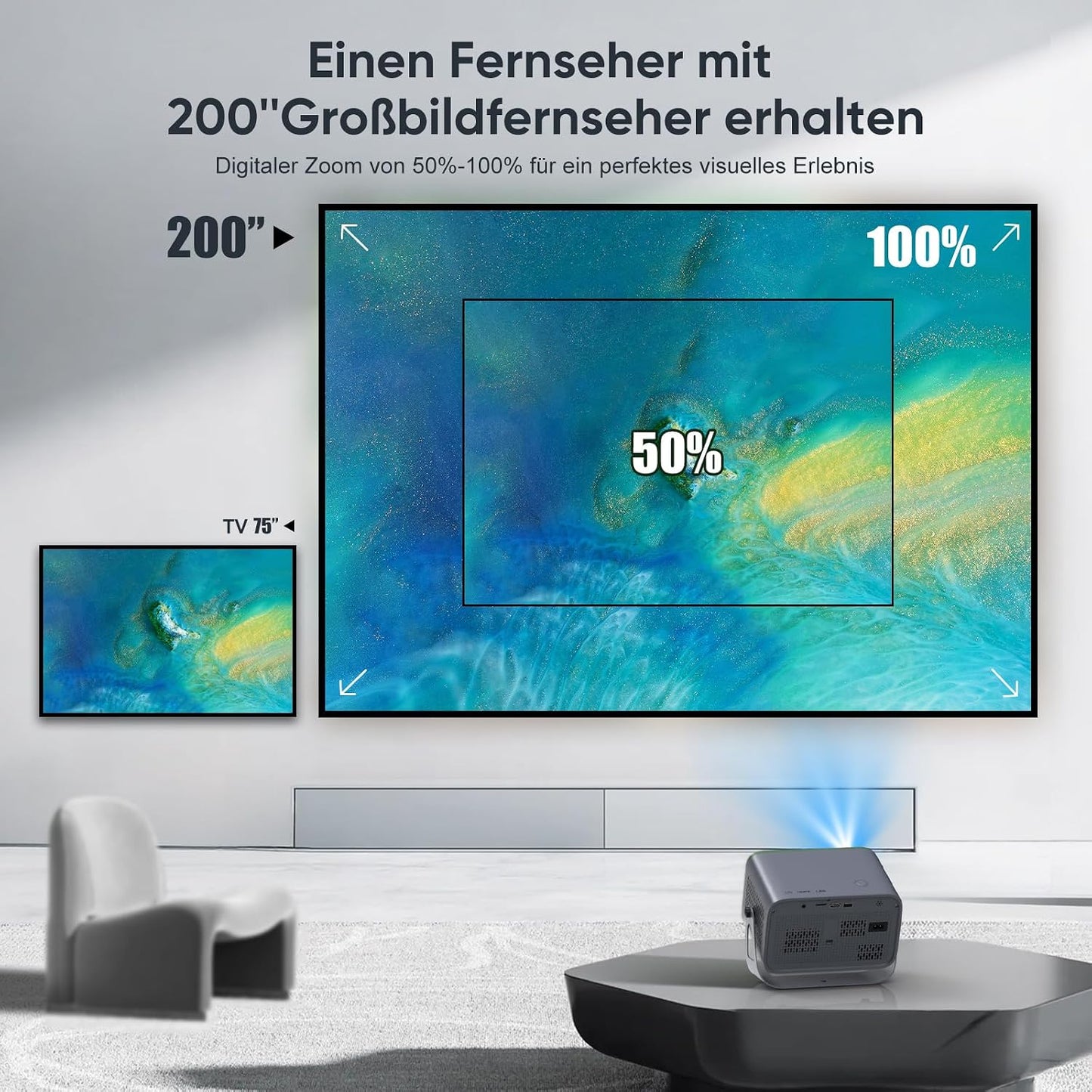 Purshe Mini Beamer 4K Unterstützt, 20000L Native 1080P WiFi6 Bluetooth Beamer,