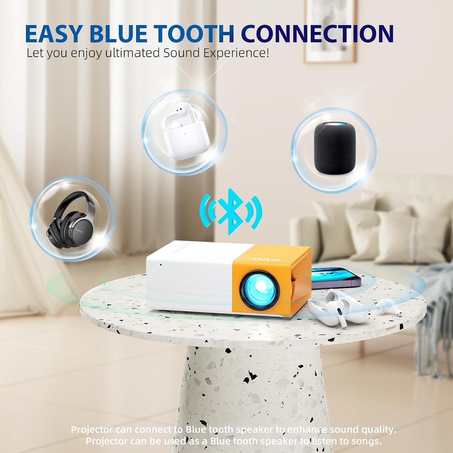PVO YG300 Pro Mini Beamer, WiFi projektor Tragbarer Drahtlose Orange