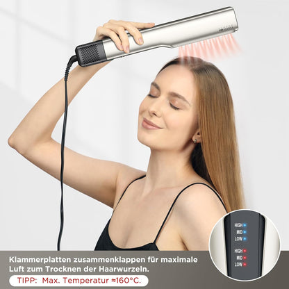 PARWIN PRO BEAUTY Air Haarglätter,  Ionen Air Glätteisen 1200W  160 ℃ Champagnersilber