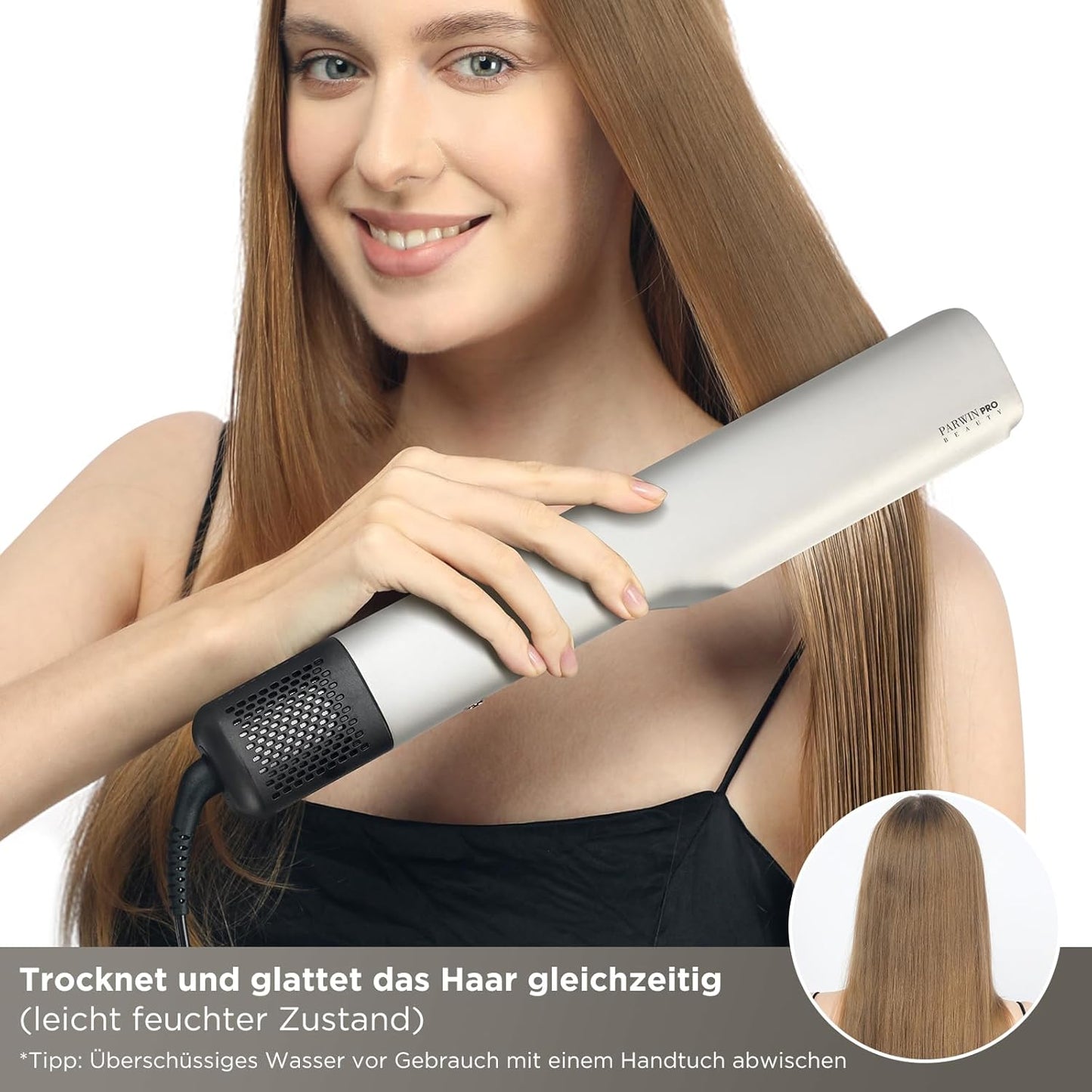 PARWIN PRO BEAUTY Air Haarglätter,  Ionen Air Glätteisen 1200W  160 ℃ Champagnersilber