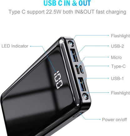 Power Bank Ultra Slim Leicht 12000mAh Klein Aber Stark Externer Akku USB C