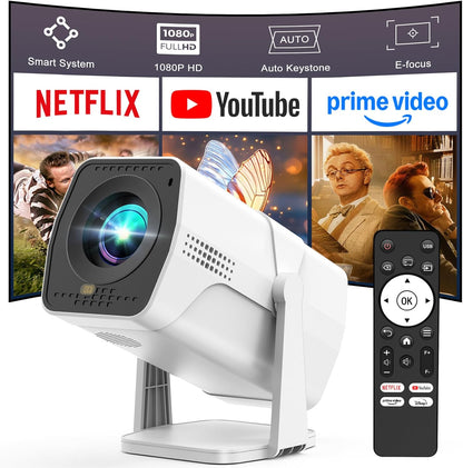 PYIER Smart Beamer 1080P Kompatibel mit Netflix & Elektrischer Focus 270°Drehbar