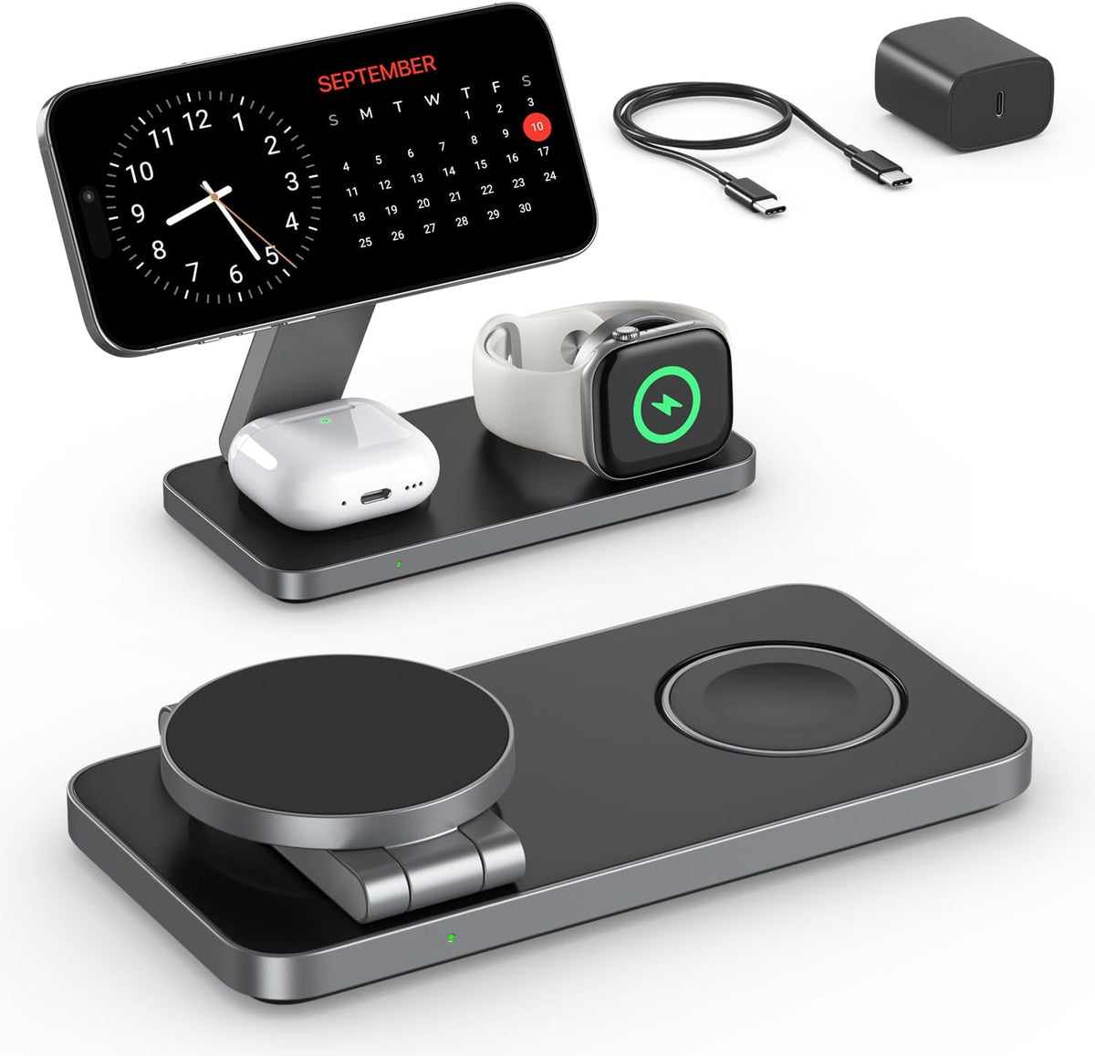 QTlier 3 in 1 iPhone Ladestation Kompatibel mit Magsafe Ladegerät für 18/17/16/15/14/13/12