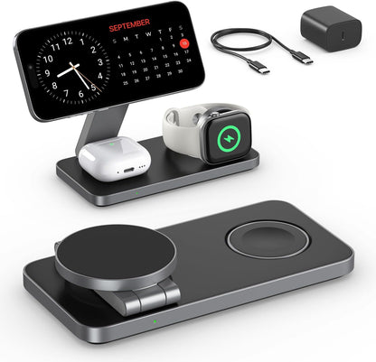 QTlier 3 in 1 iPhone Ladestation Kompatibel mit Magsafe Ladegerät für 18/17/16/15/14/13/12