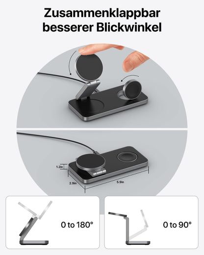 QTlier 3 in 1 iPhone Ladestation Kompatibel mit Magsafe Ladegerät für 18/17/16/15/14/13/12