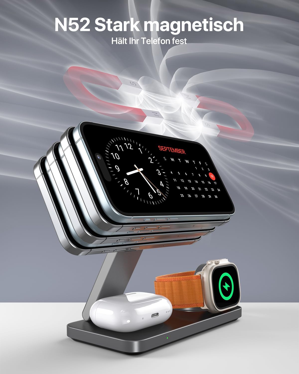 QTlier 3 in 1 iPhone Ladestation Kompatibel mit Magsafe Ladegerät für 18/17/16/15/14/13/12