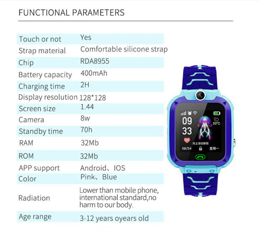 Intelligente Kinderuhr Q12B Smartwatch Phone Watch für Android IOS 2G SIM-Karte kinderuhren smartwatch jungen mädchen  ,Pink