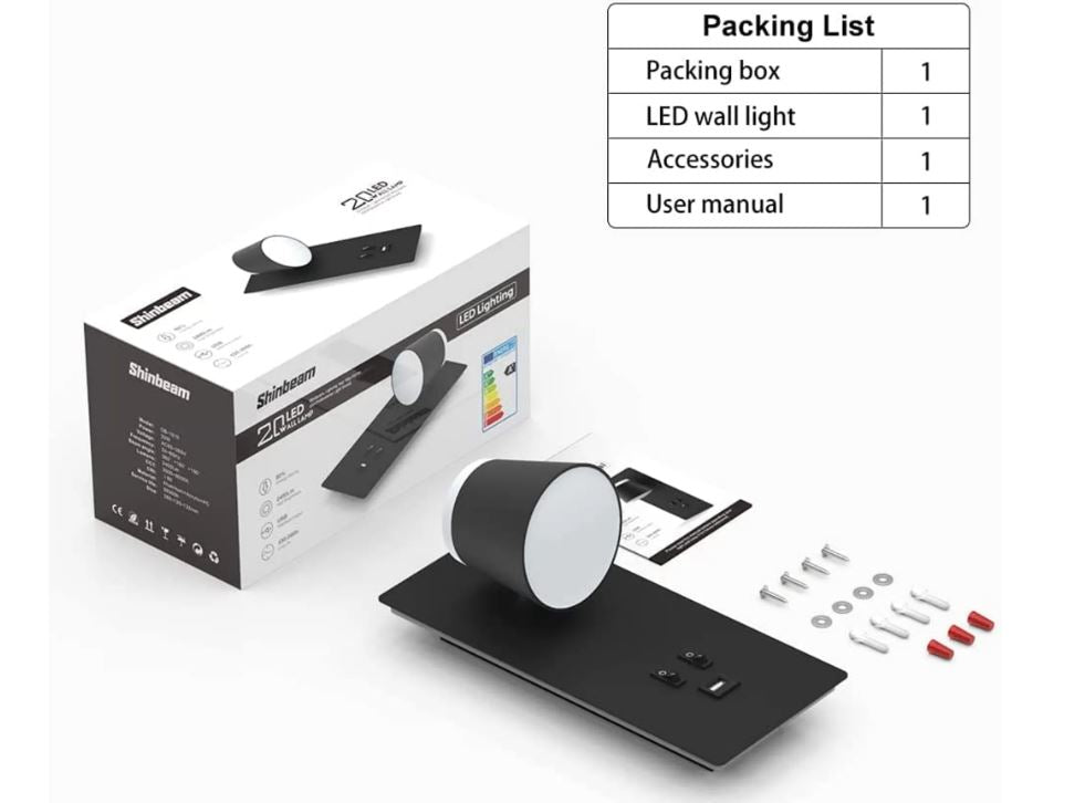 Moderne LED-Wandleuchte, Nachttisch-Wandleuchte, 20 W, 2400 Lm, fest verdrahtete Wandleuchte mit Ein-/Aus-Schalter, geeignet für Hotels, Schlafzimmer