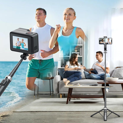 Qirita Selfie-Stick-Stativ, 130 cm ausziehbarer Handy-Ständer mit Fernbedienung Schwarz