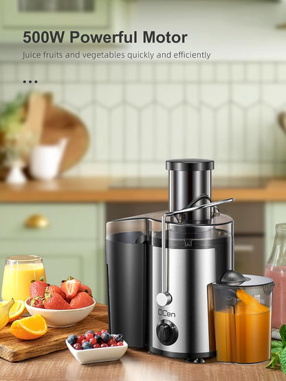 QCen Zentrifugal Entsafter 500W, 76mm Einfüllöffnung, Edelstahl Dual-Speed
