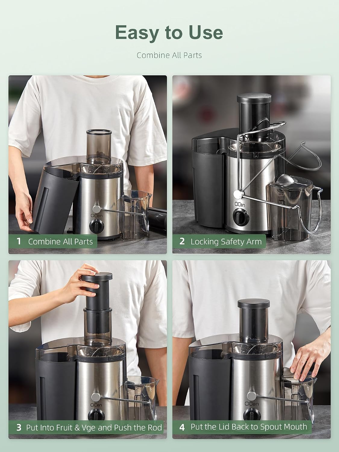 QCen Zentrifugal Entsafter 500W, 76mm Einfüllöffnung, Edelstahl Dual-Speed