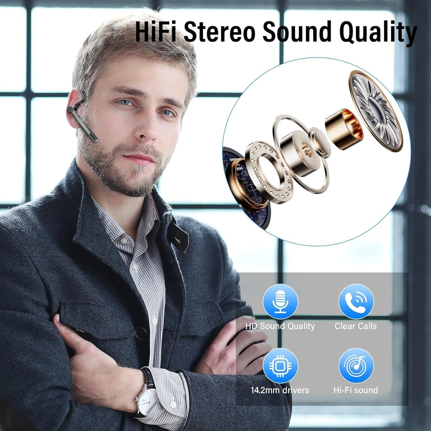 Qecnato G2 Bluetooth Headset Wireless Freisprech Telefon, 5.3 mit 60H Spielzeit